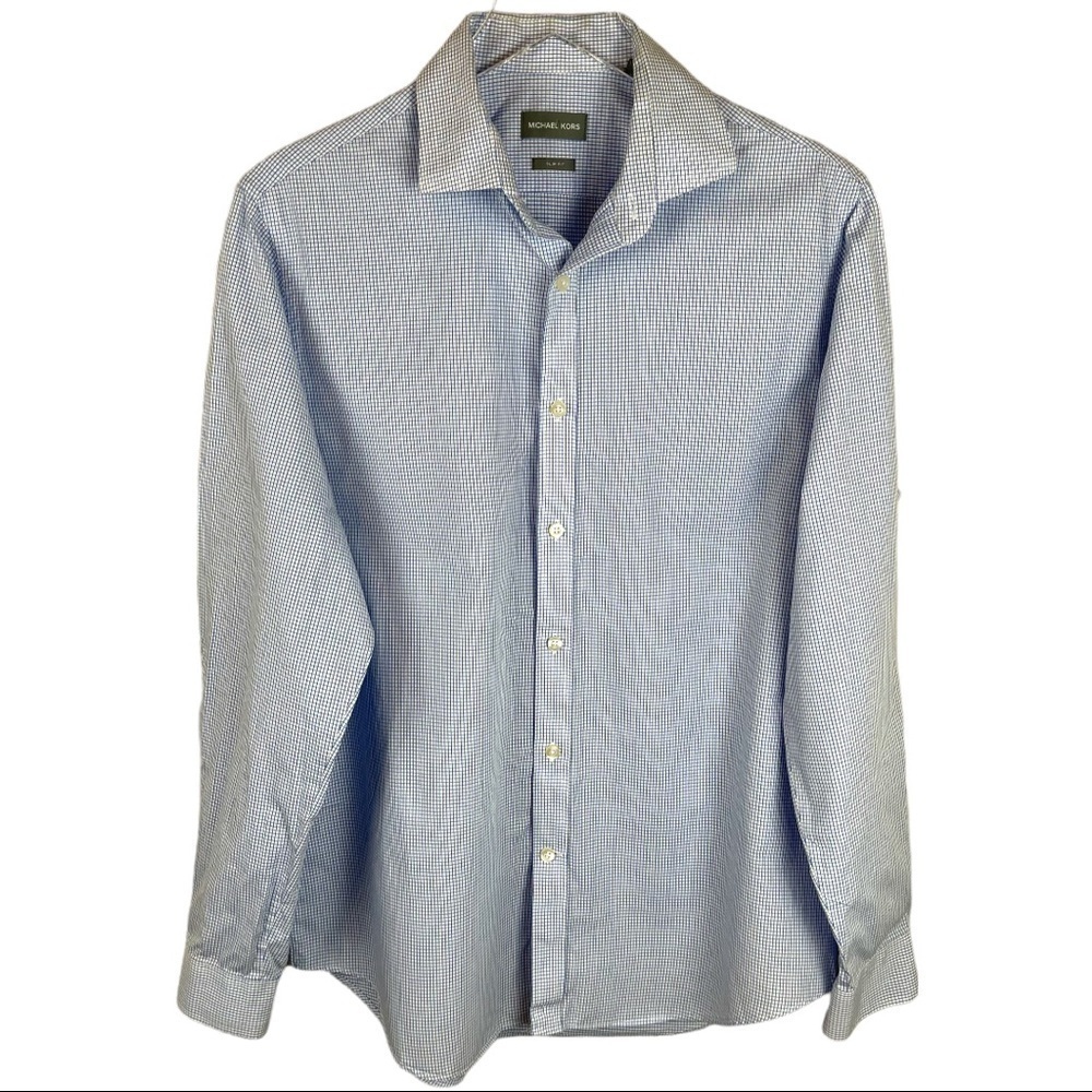 MICHAEL KORS MENS MICRO CHECK SLIM FIT BUTTON DOWN LONG SLEEVE SHIRT